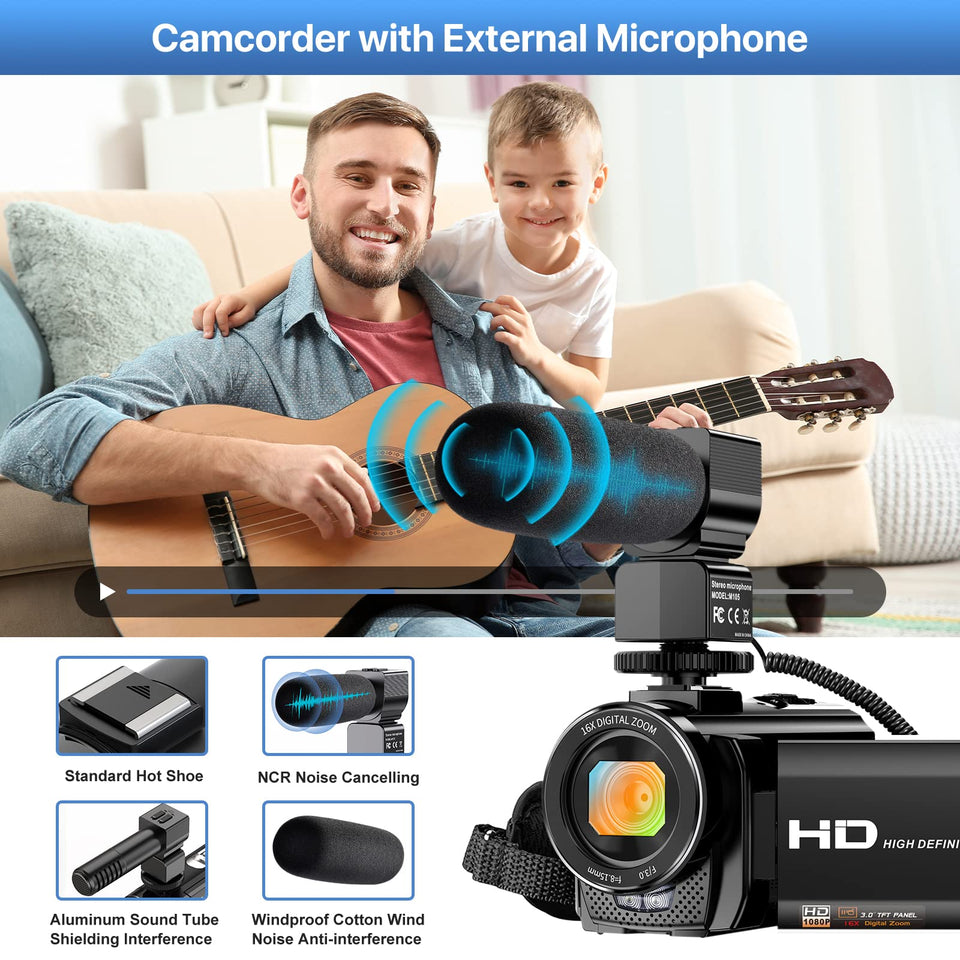ALSONE Video Camera Camcorder FHD 1080P 24MP 16X Zoom Black Model 201LM with Microphone, Remote Control & 2 Batteries